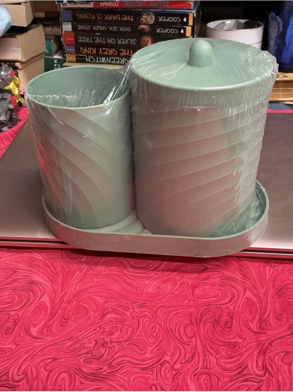 Mint Green Plastic Canister Set with tray
